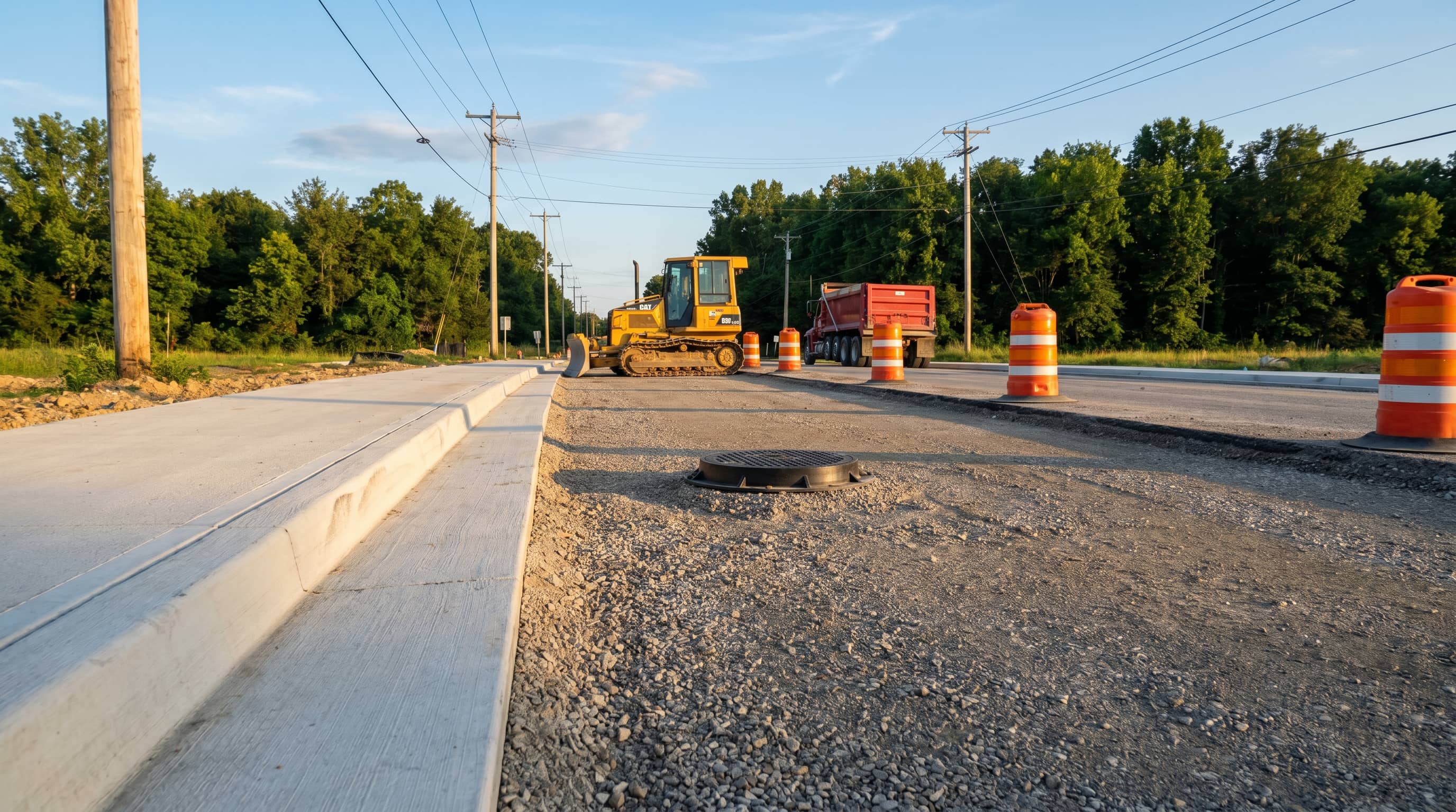 CAT D5G dozer fronting a haul truck at an Oxen Civil infrastructure project
